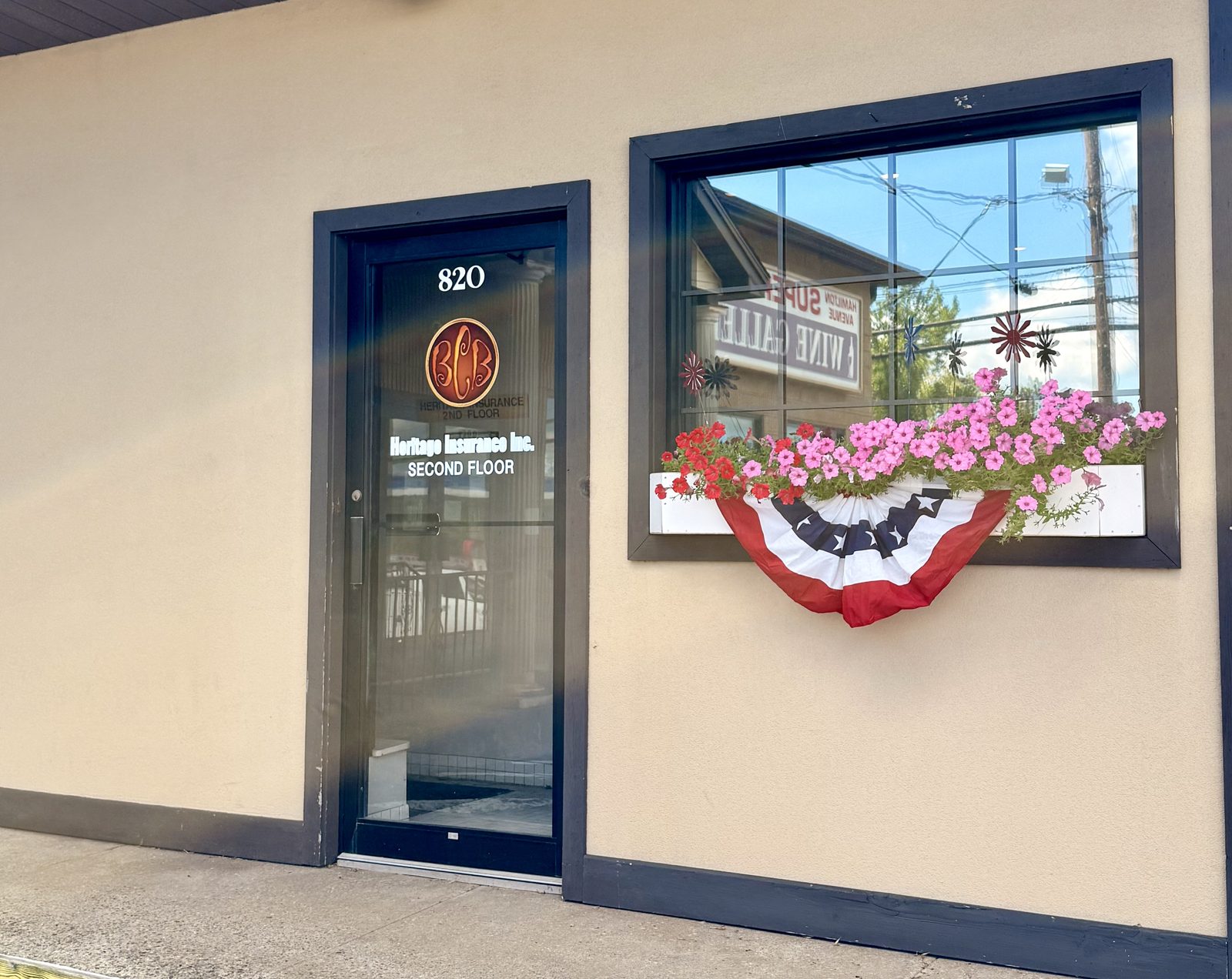 The entrance to Heritage Insurance at 820 Hamilton Avenue in Waterbury